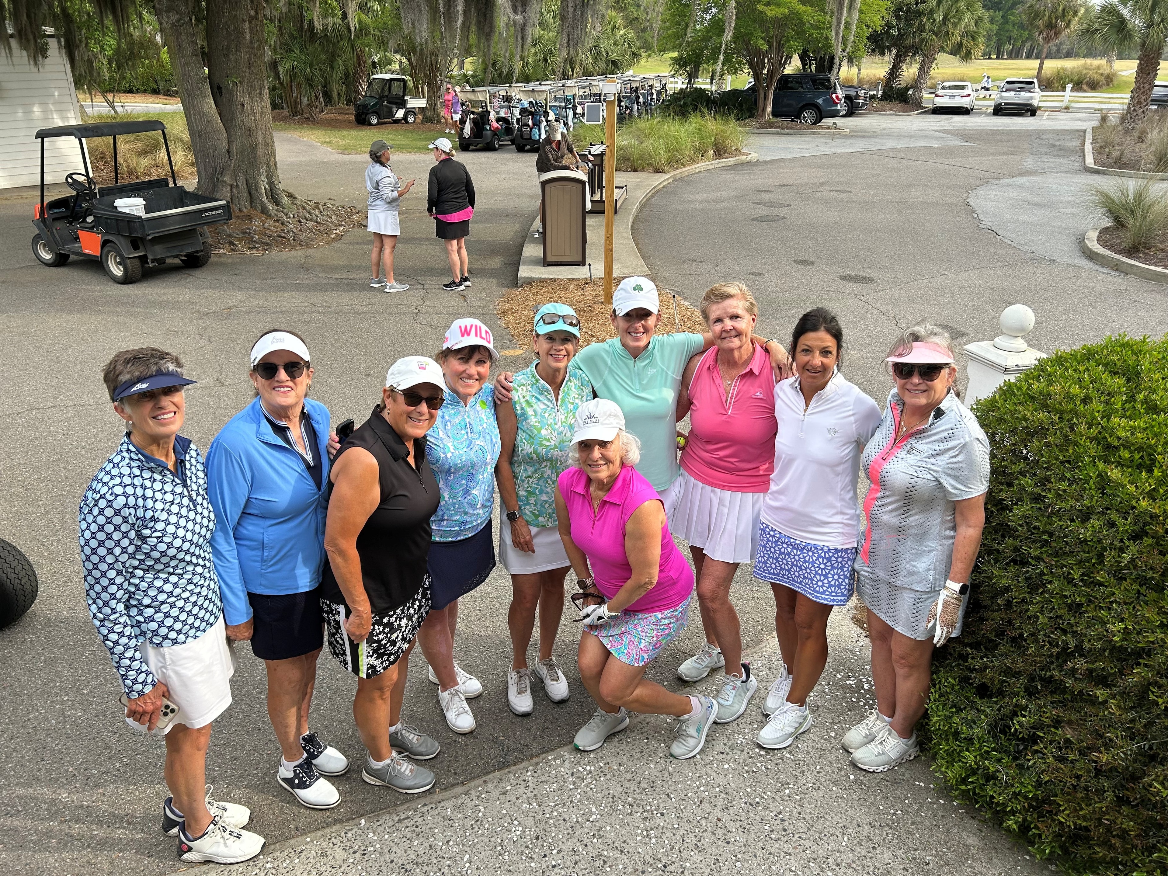 Wild Dunes LGA ladies group photo at the cart staging area before a round